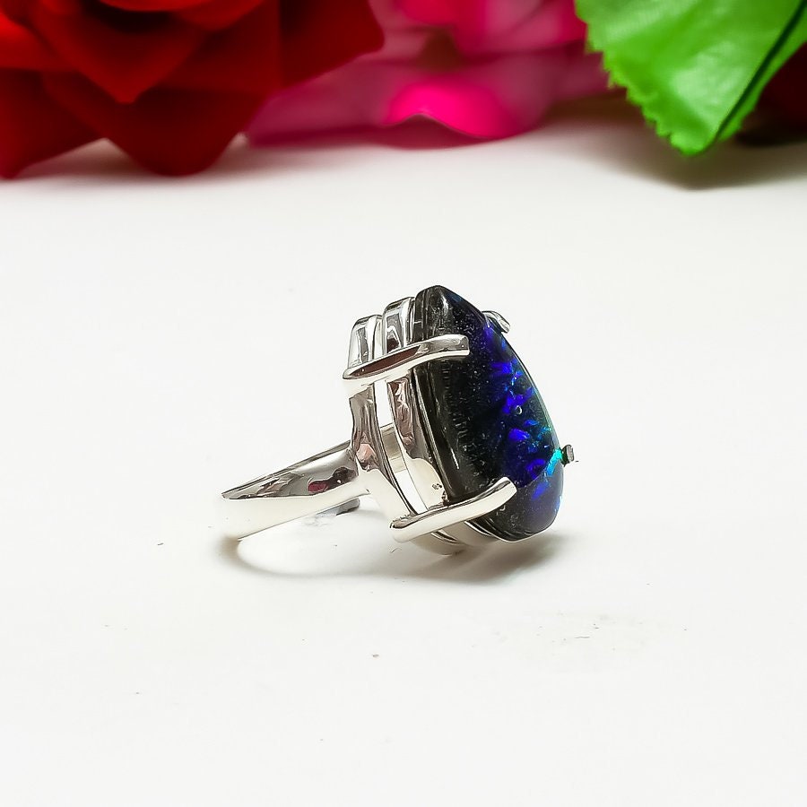 Green Triplet Opal Sterling Silver Ring