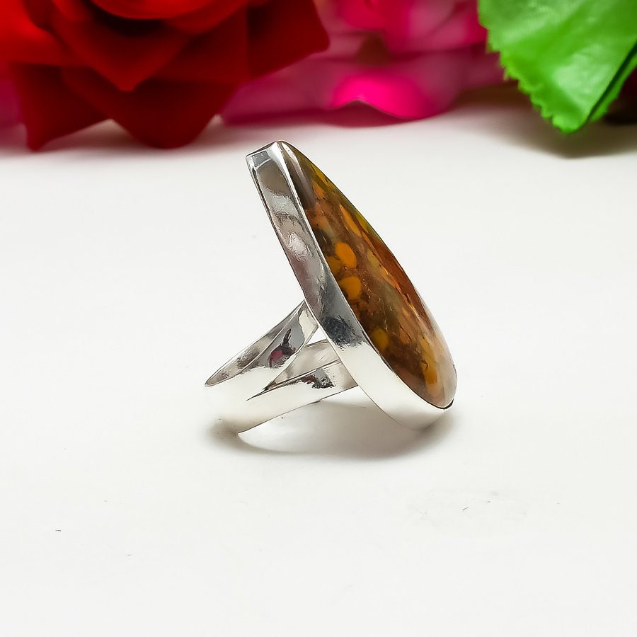 Green Bamboo Jasper Sterling Silver Ring