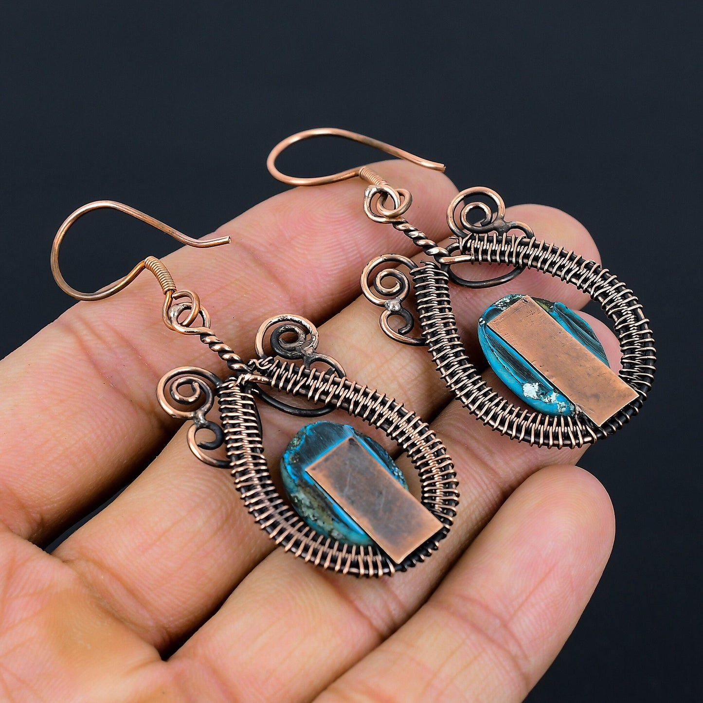 Turquoise Gemstone Wire Wrapped Earrings
