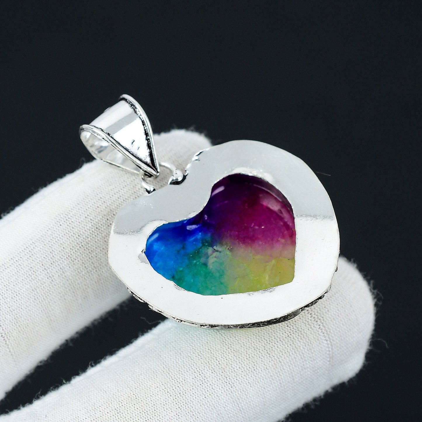 Rainbow Solar Quartz Heart Pendant