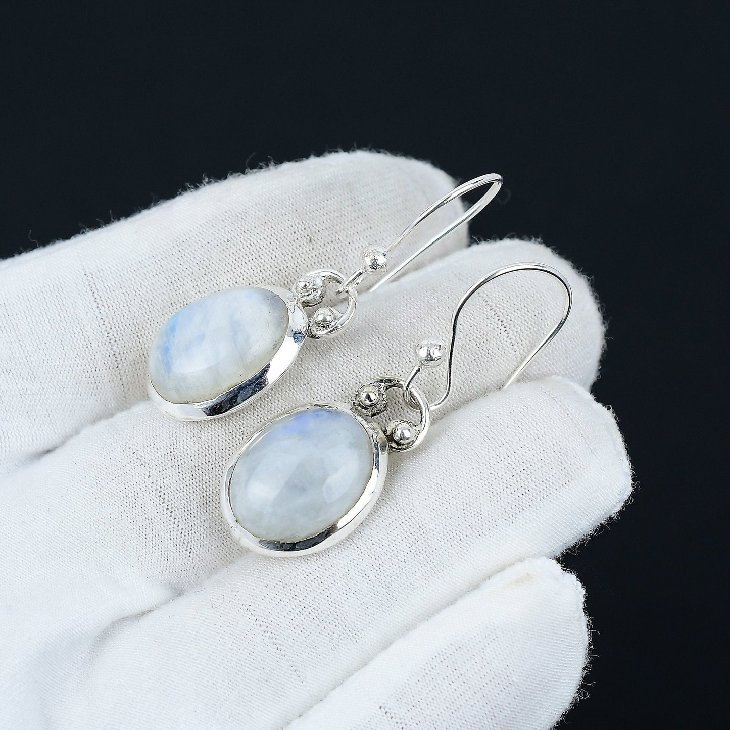 White Rainbow Moonstone Sterling Silver Earrings
