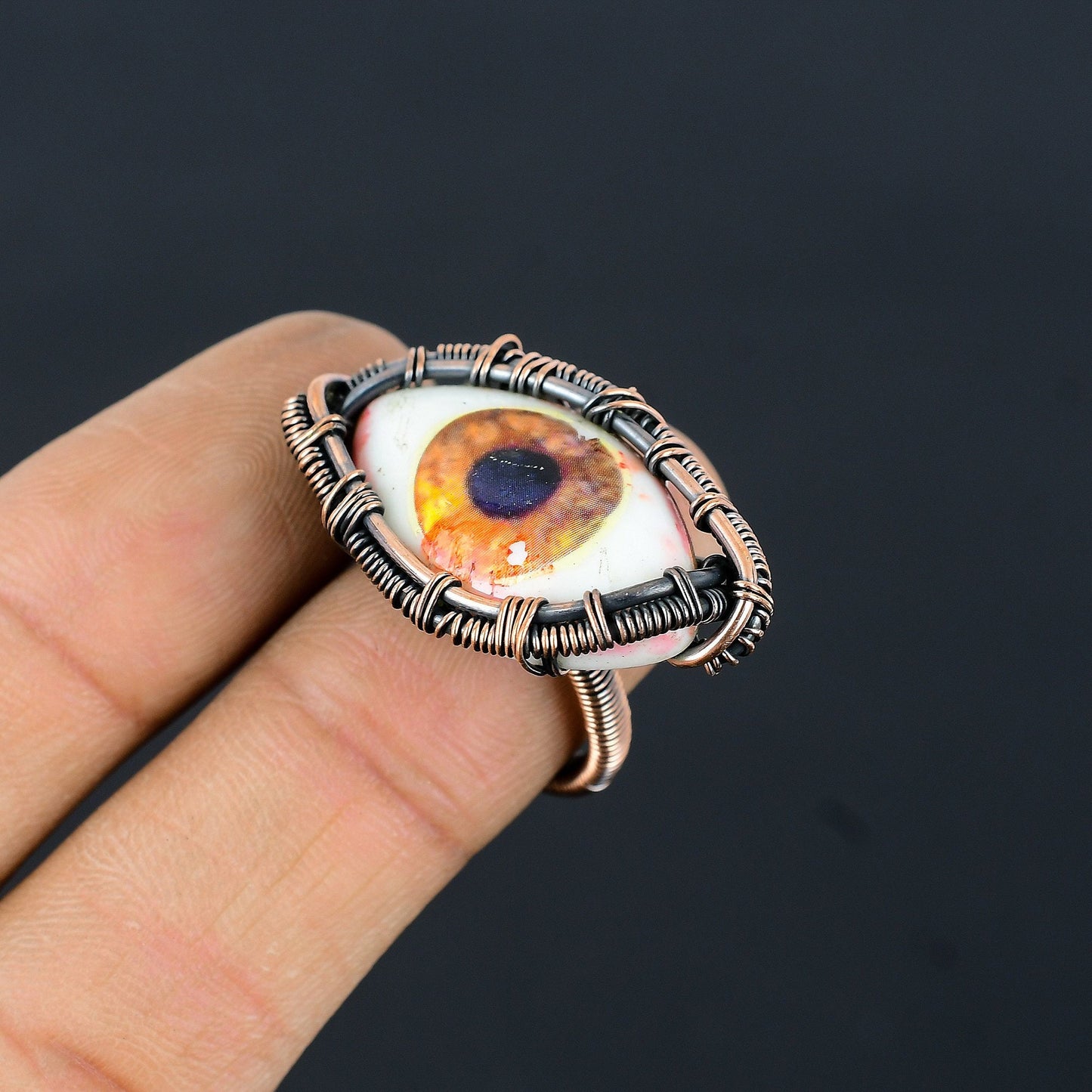 Blue Eye Gemstone Copper Ring
