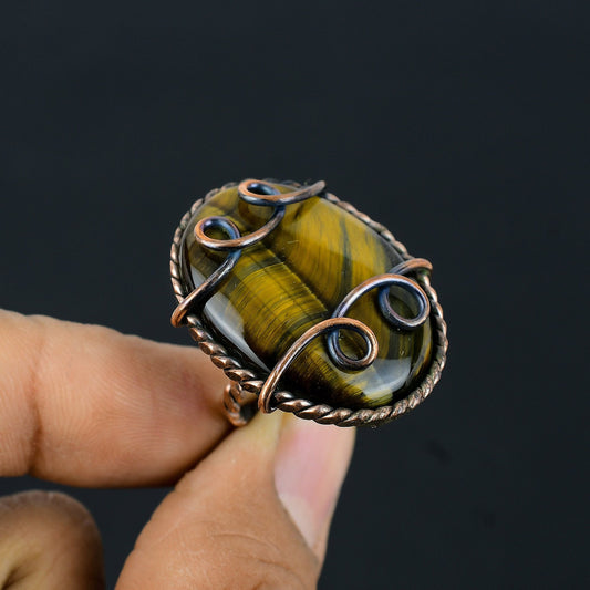 Tiger Eye Copper Gemstone Ring