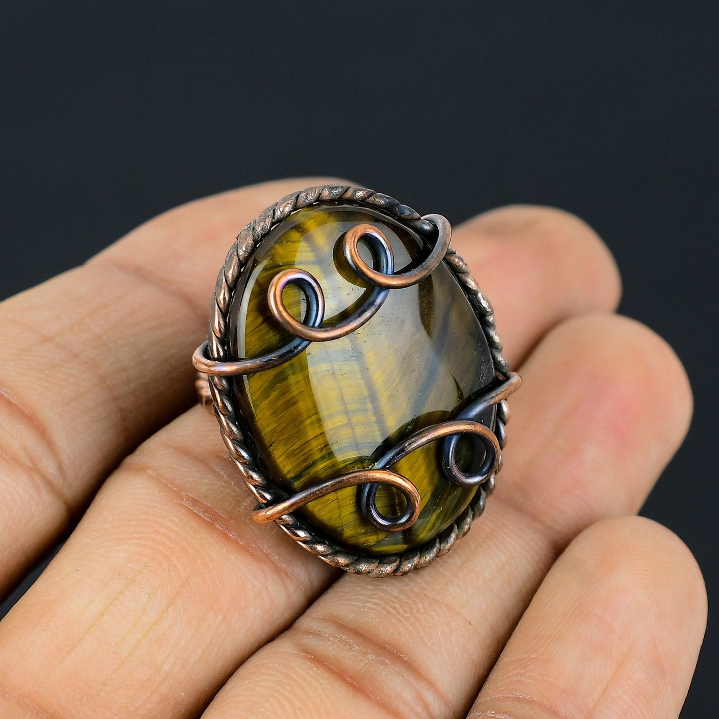 Tiger Eye Copper Gemstone Ring