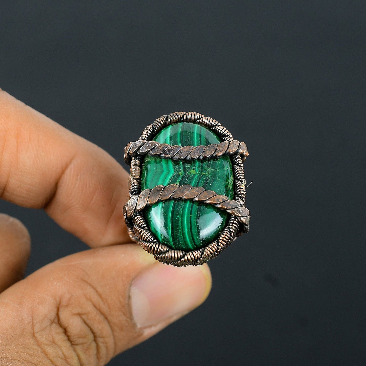 Green Malachite Gemstone Ring