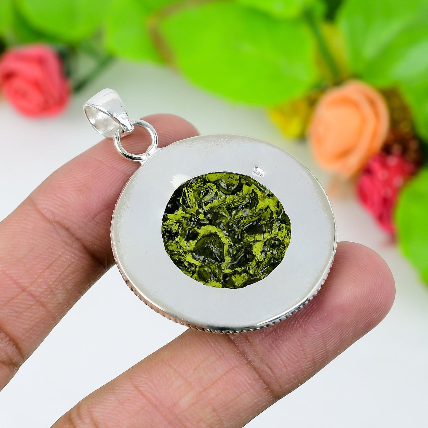 Green Moldavite Gemstone Pendant