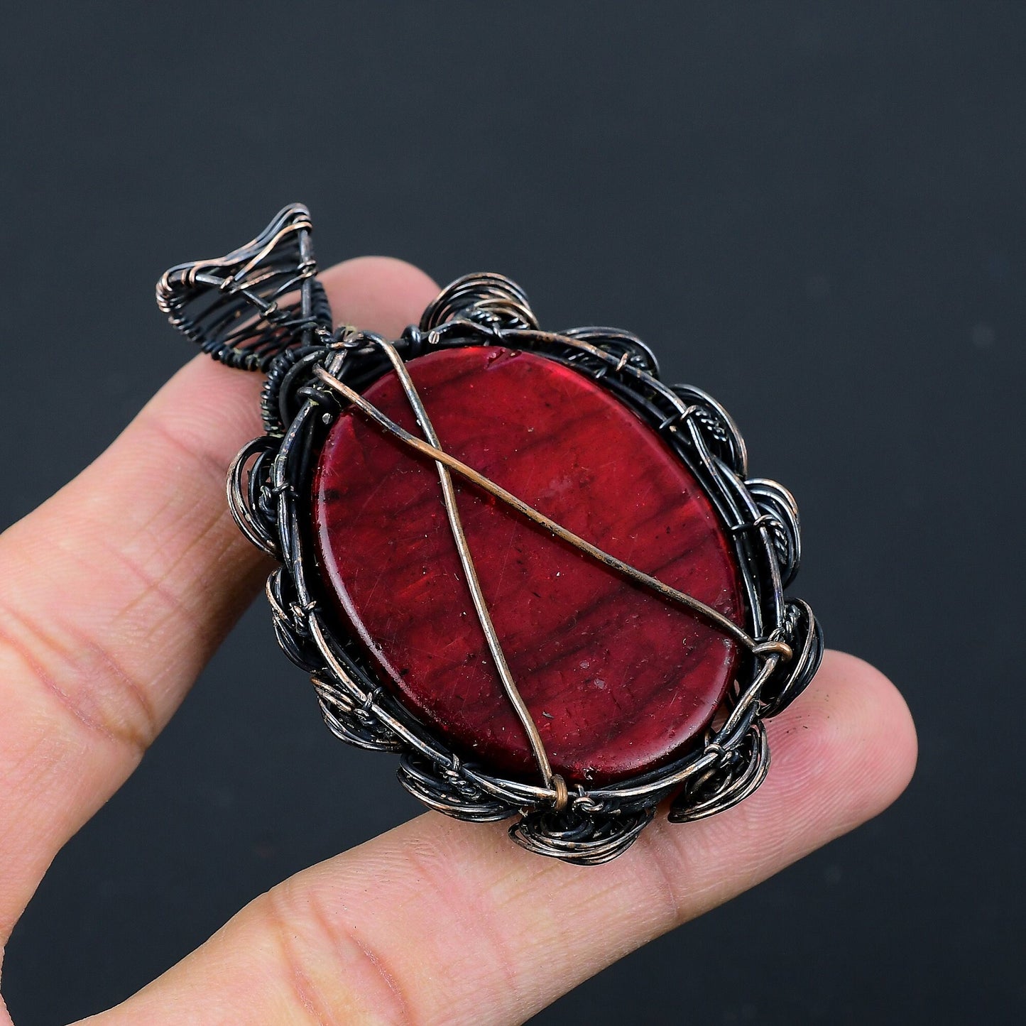 Red Fire Labradorite Gemstone Pendant