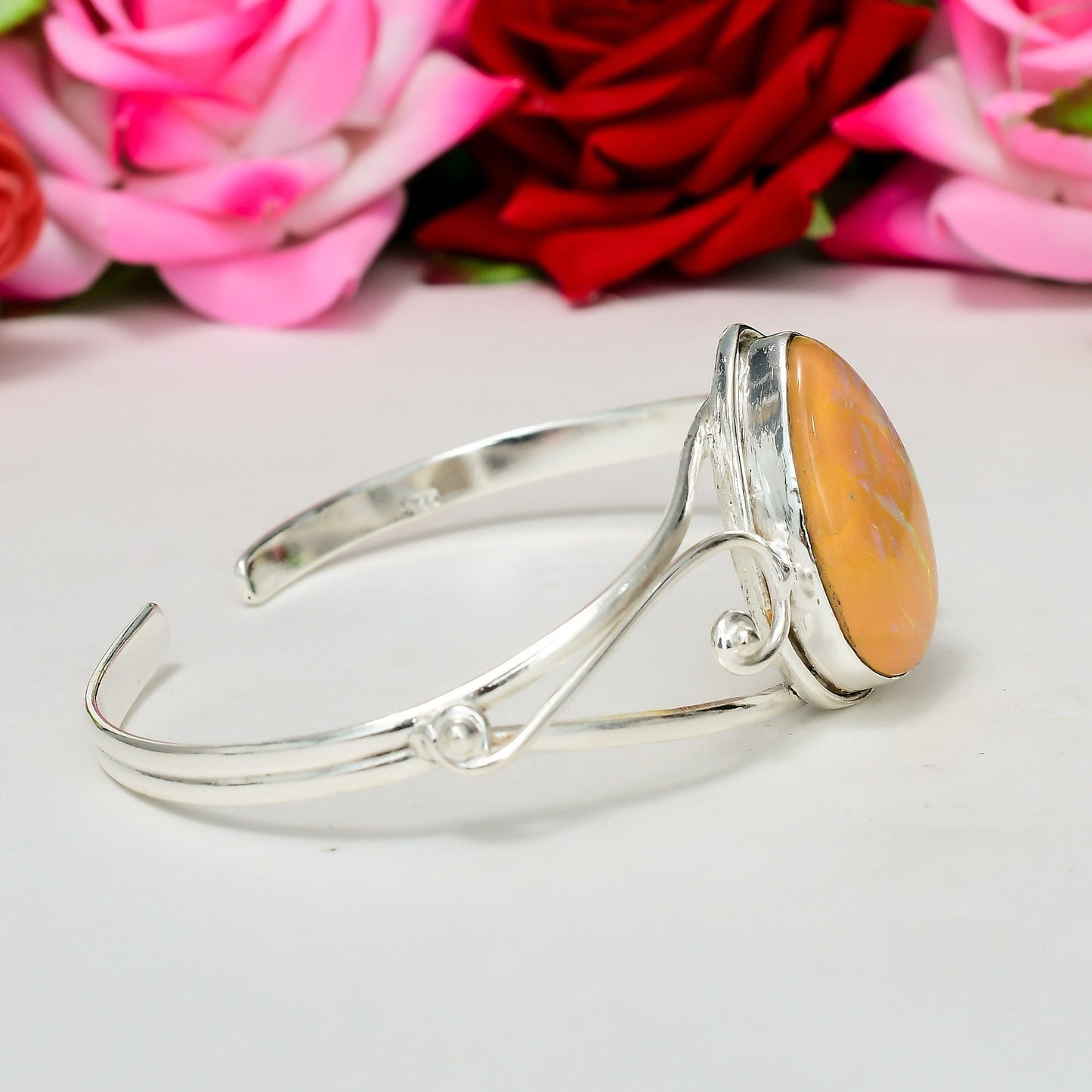 Orange Triplet Opal Cuff Bangle