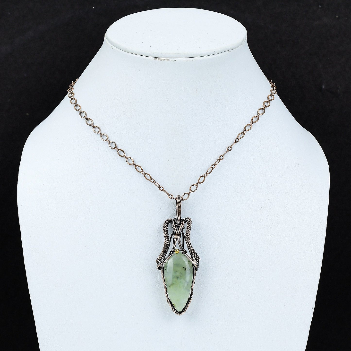 Green Prehnite Gemstone Copper Pendant