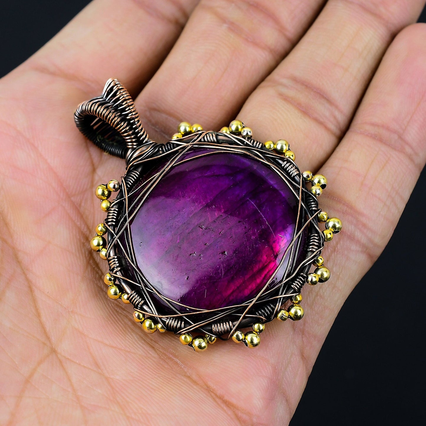 Pink Flash Labradorite Gemstone Pendant