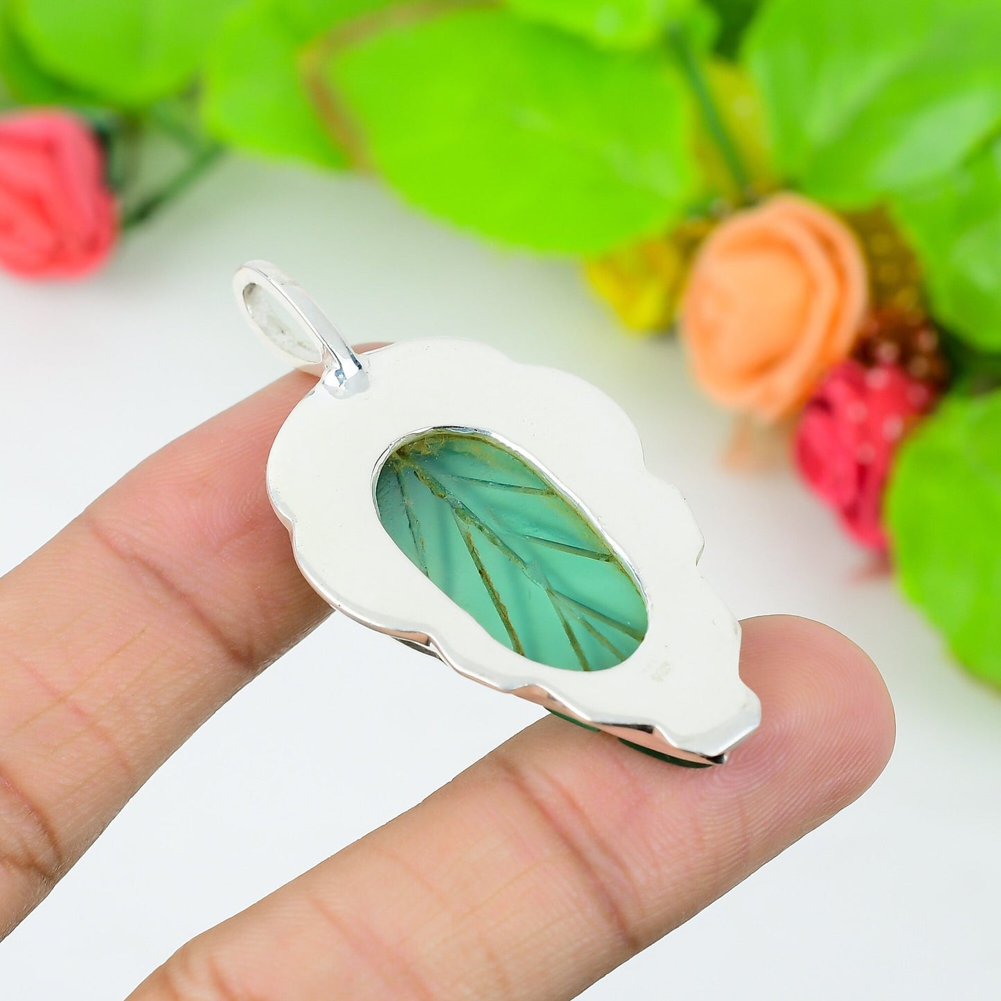 Blue Chalcedony Carved Pendant