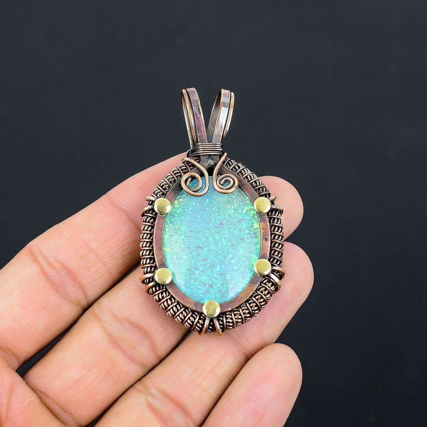 Copper Multicolor Triplet Opal Gemstone Pendant