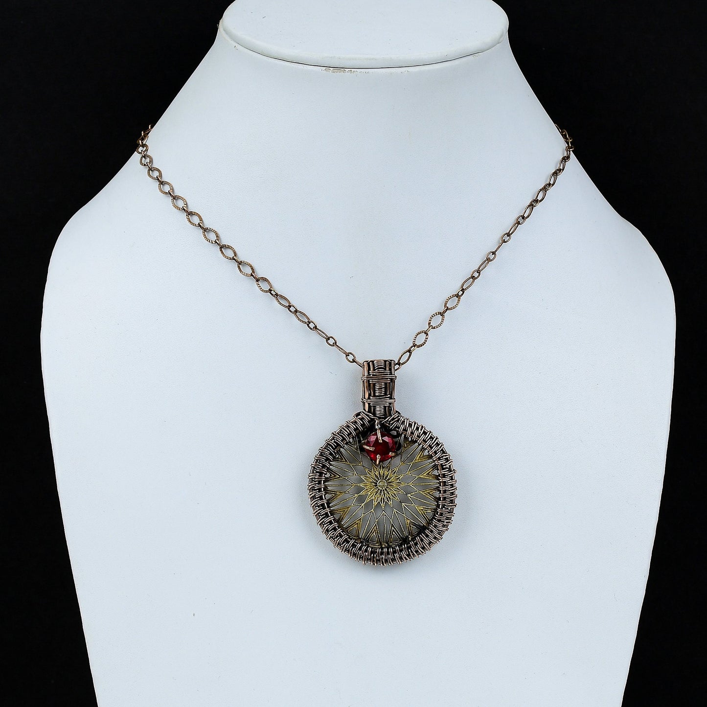Two-Tone Copper Constellation Compass Gemstone Pendant