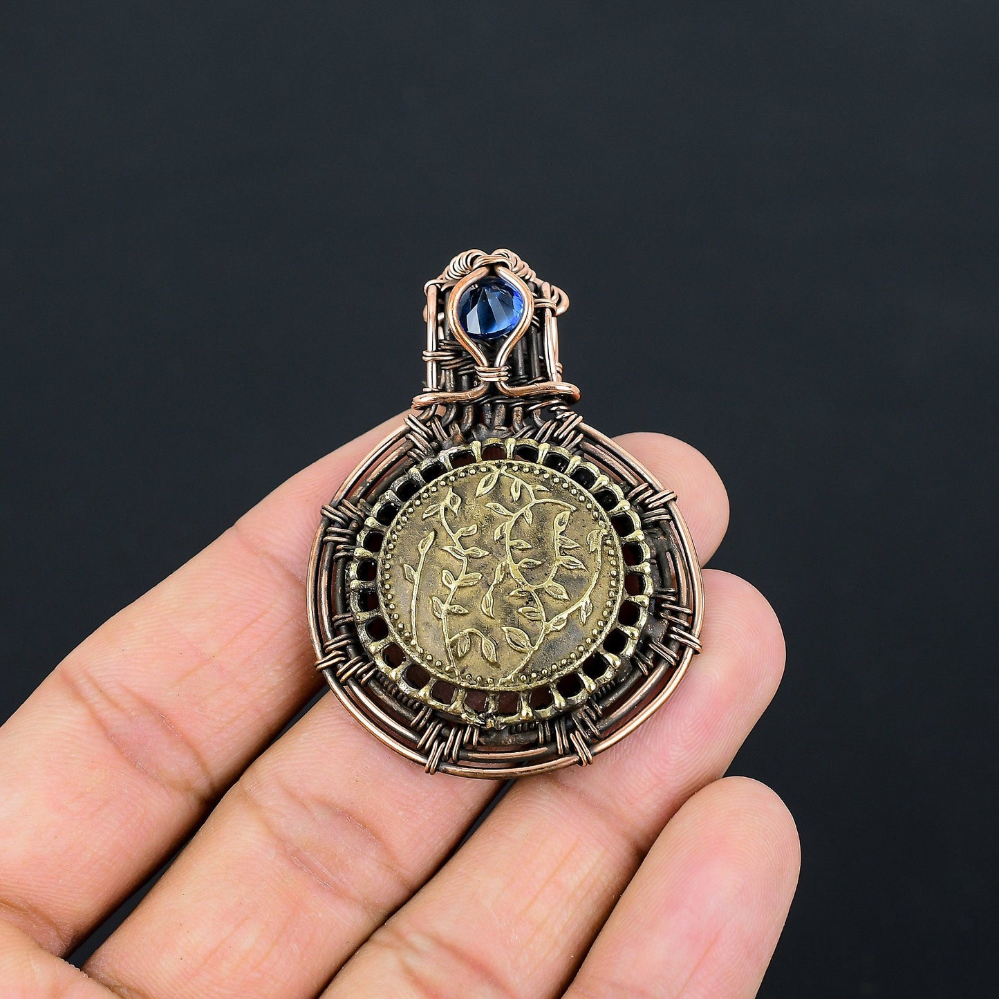 Copper Two-Tone Gemstone Pendant