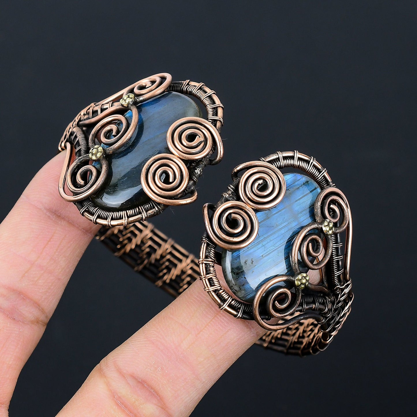 Blue Labradorite Gemstone Copper Bangle