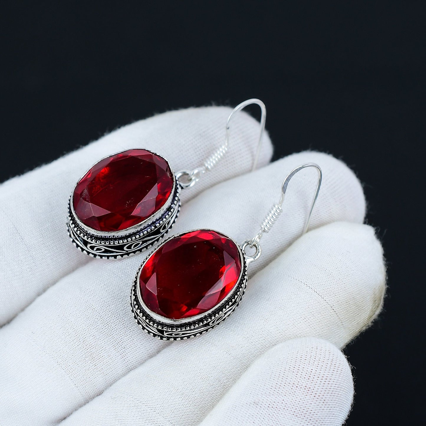 Red Garnet Gemstone Earrings
