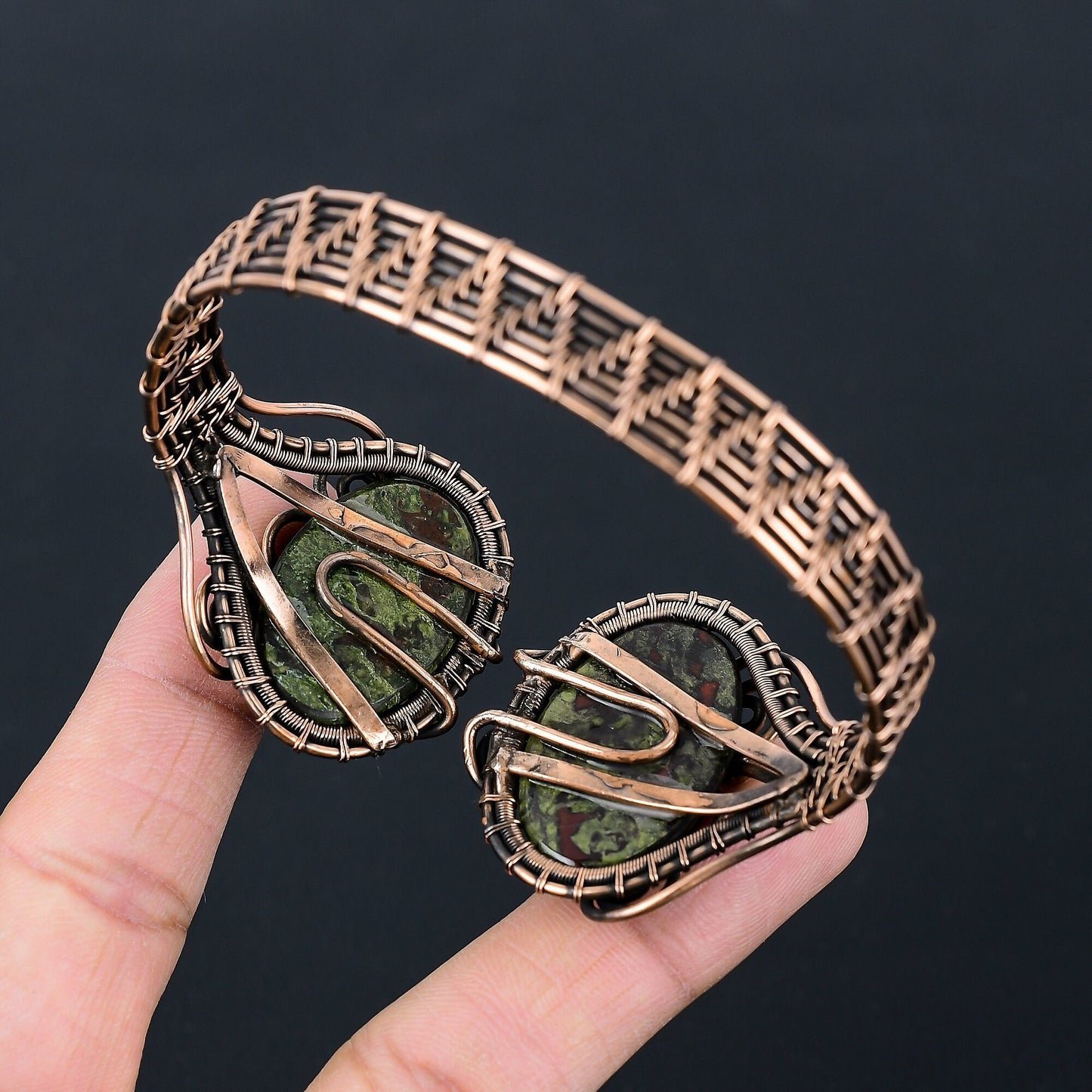 Green Dragon Blood Jasper Gemstone Cuff Bracelet