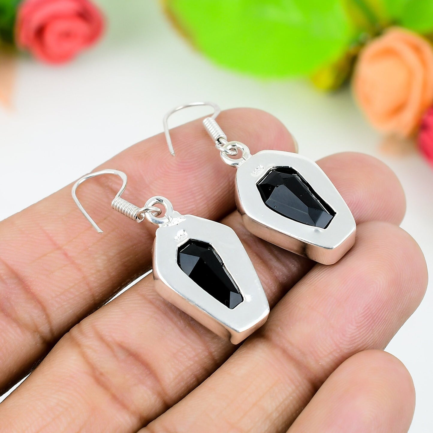 Black Spinel Sterling Silver Earrings