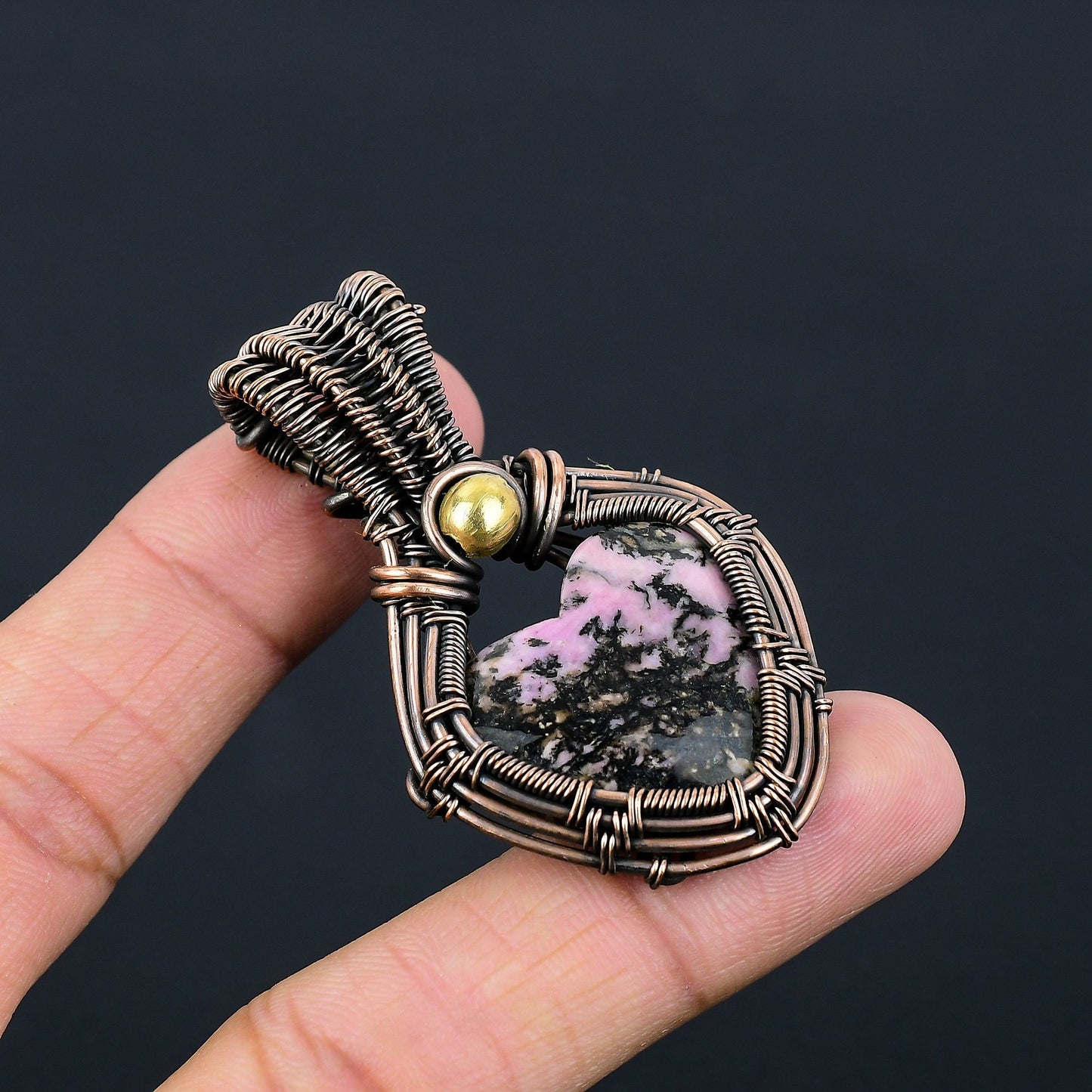 Pink Rhodonite Gemstone Heart Pendant