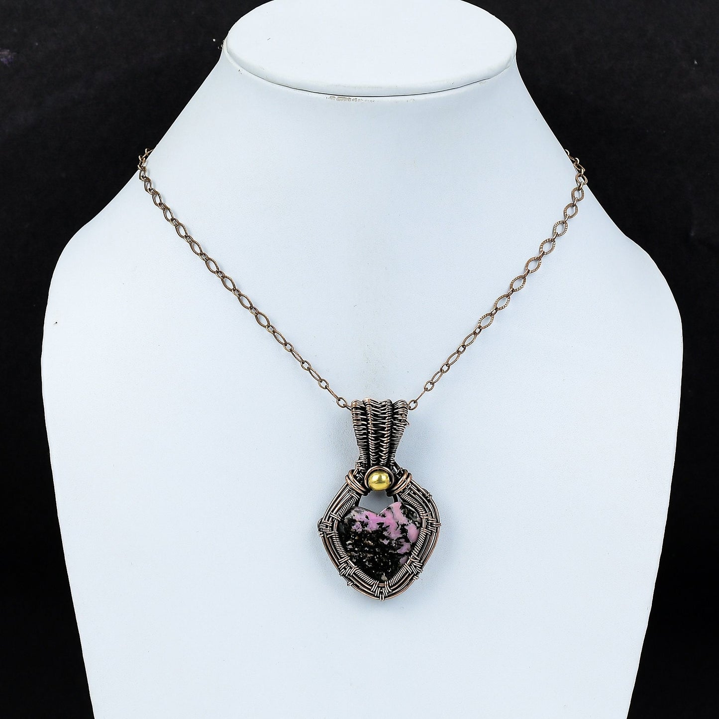 Pink Rhodonite Gemstone Heart Pendant