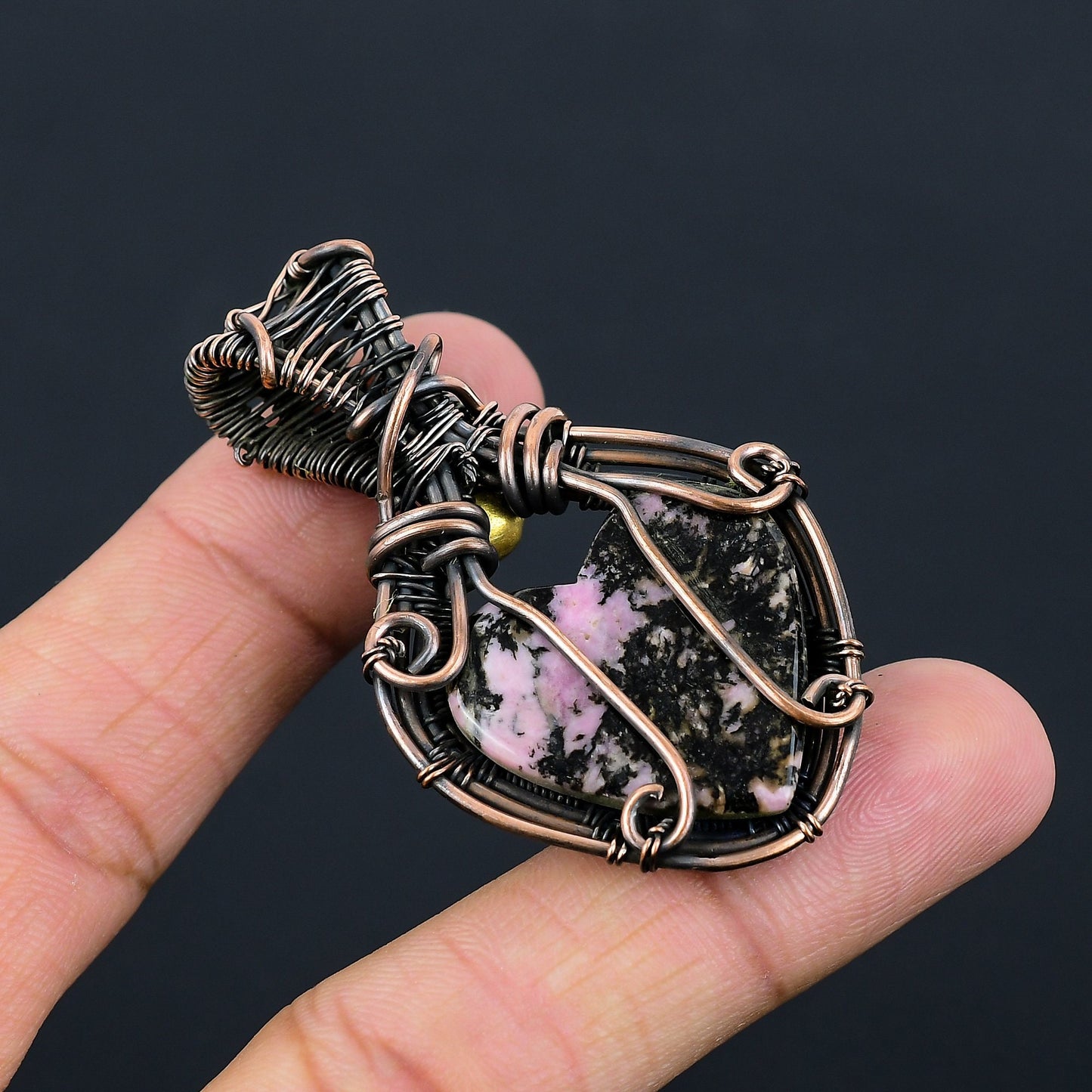 Pink Rhodonite Gemstone Heart Pendant