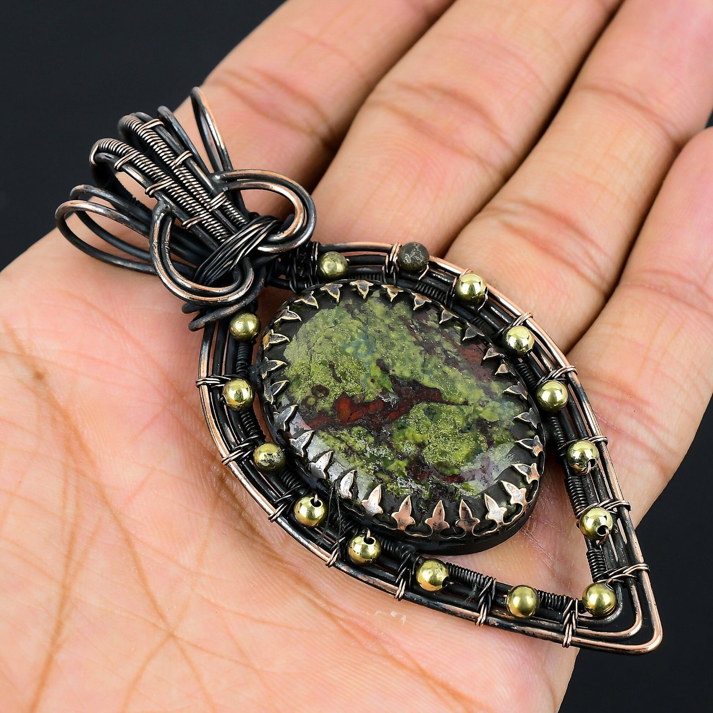 Green Red Dragon Bloodstone Gemstone Pendant