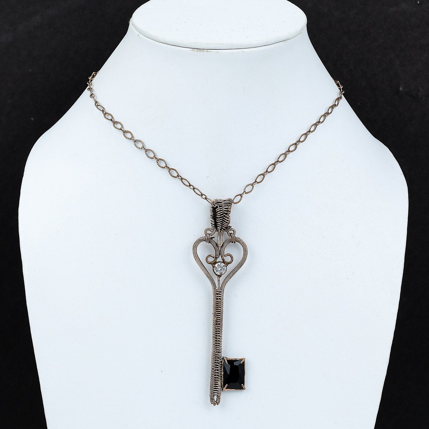 Black Spinel Gemstone Key Pendant