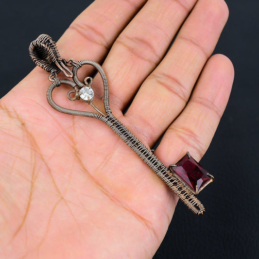 Red Garnet Gemstone Key Pendant