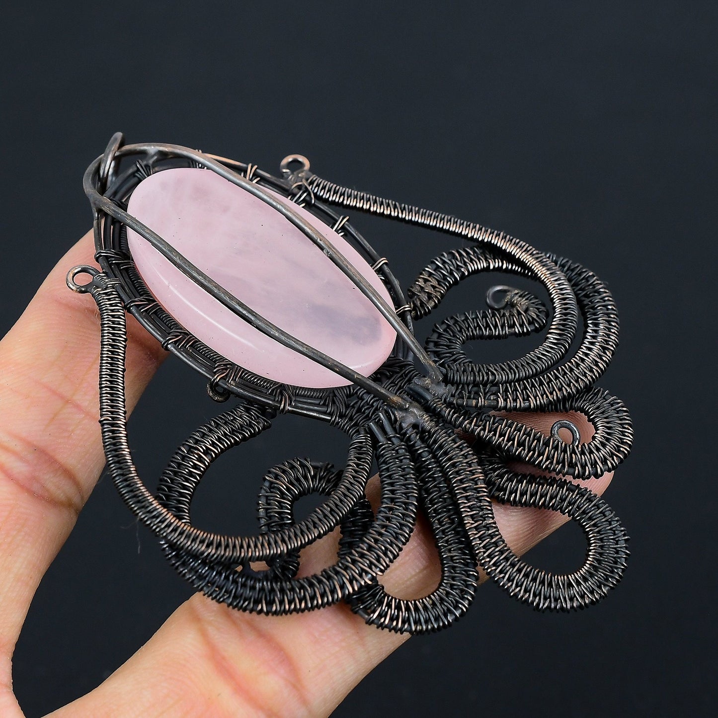 Pink Rose Quartz Gemstone Octopus Pendant