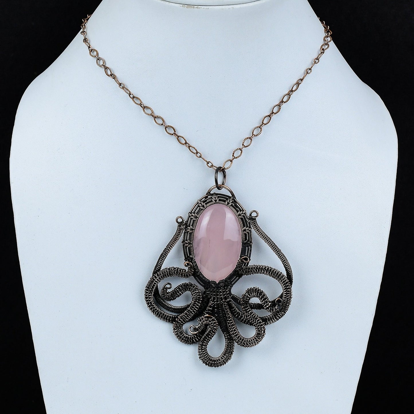 Pink Rose Quartz Gemstone Octopus Pendant