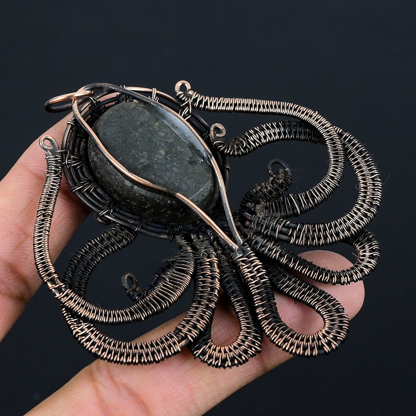 Iridescent Blue-Green Octopus Abalone Shell Gemstone Pendant