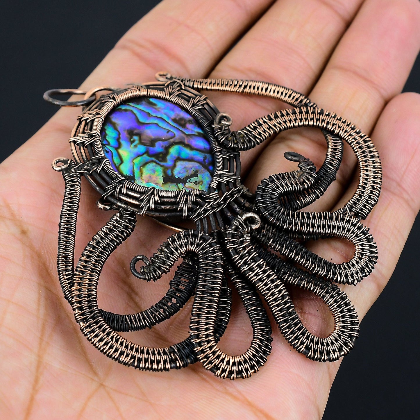 Iridescent Blue-Green Octopus Abalone Shell Gemstone Pendant