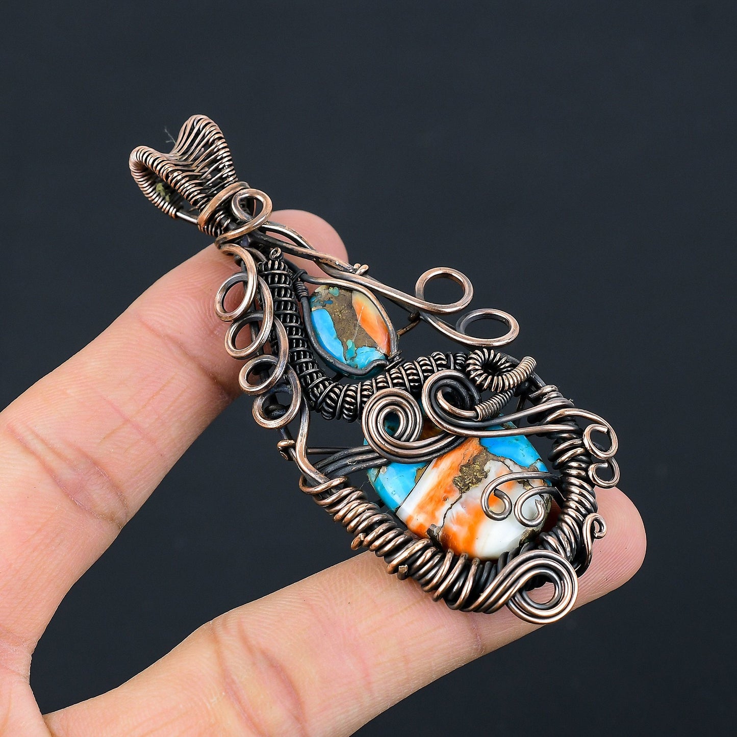 Orange Spiny Oyster Turquoise Gemstone Pendant