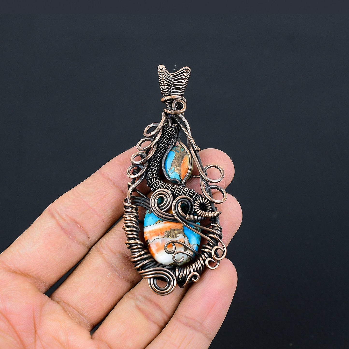 Orange Spiny Oyster Turquoise Gemstone Pendant