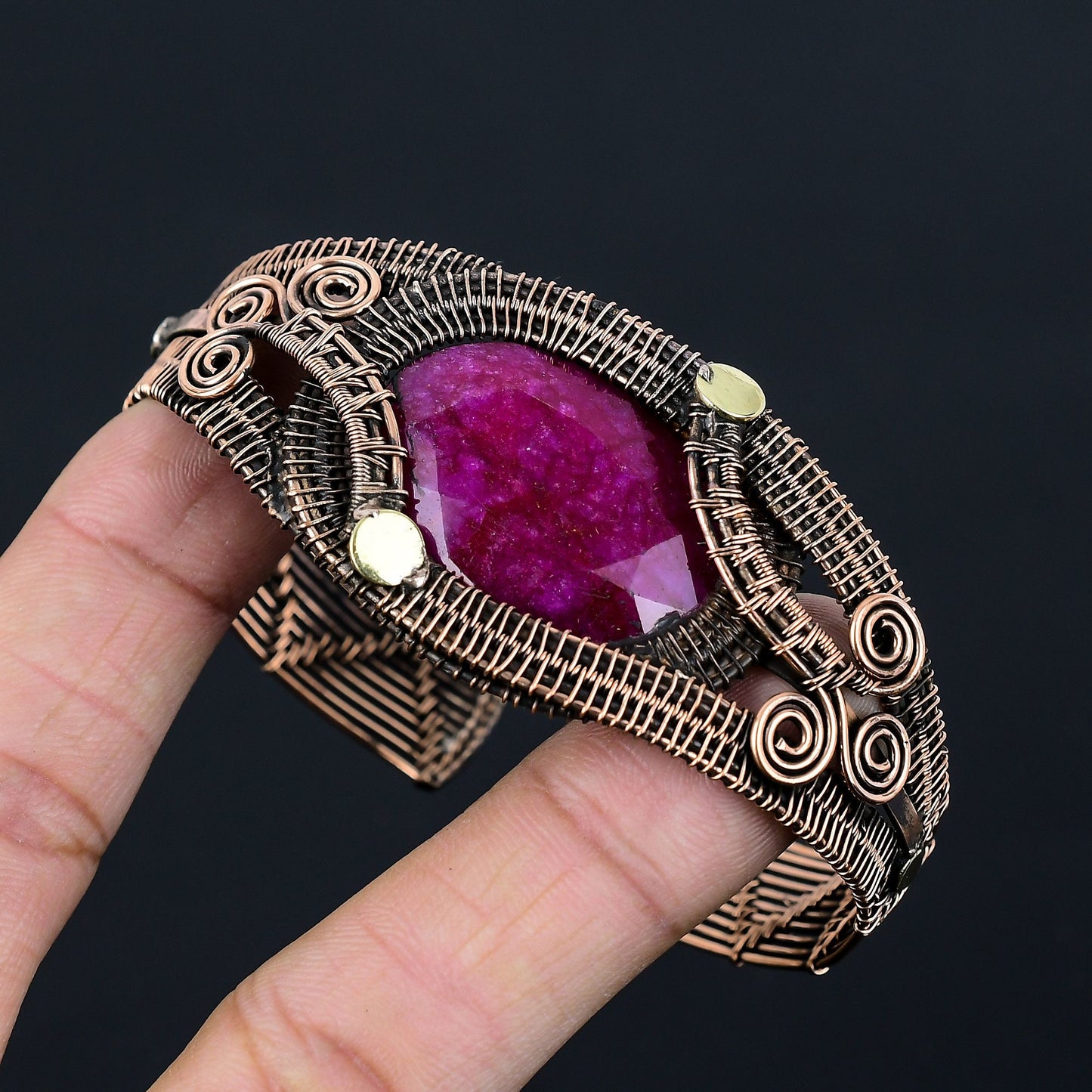 Kashmiri Red Ruby Gemstone Cuff Bracelet