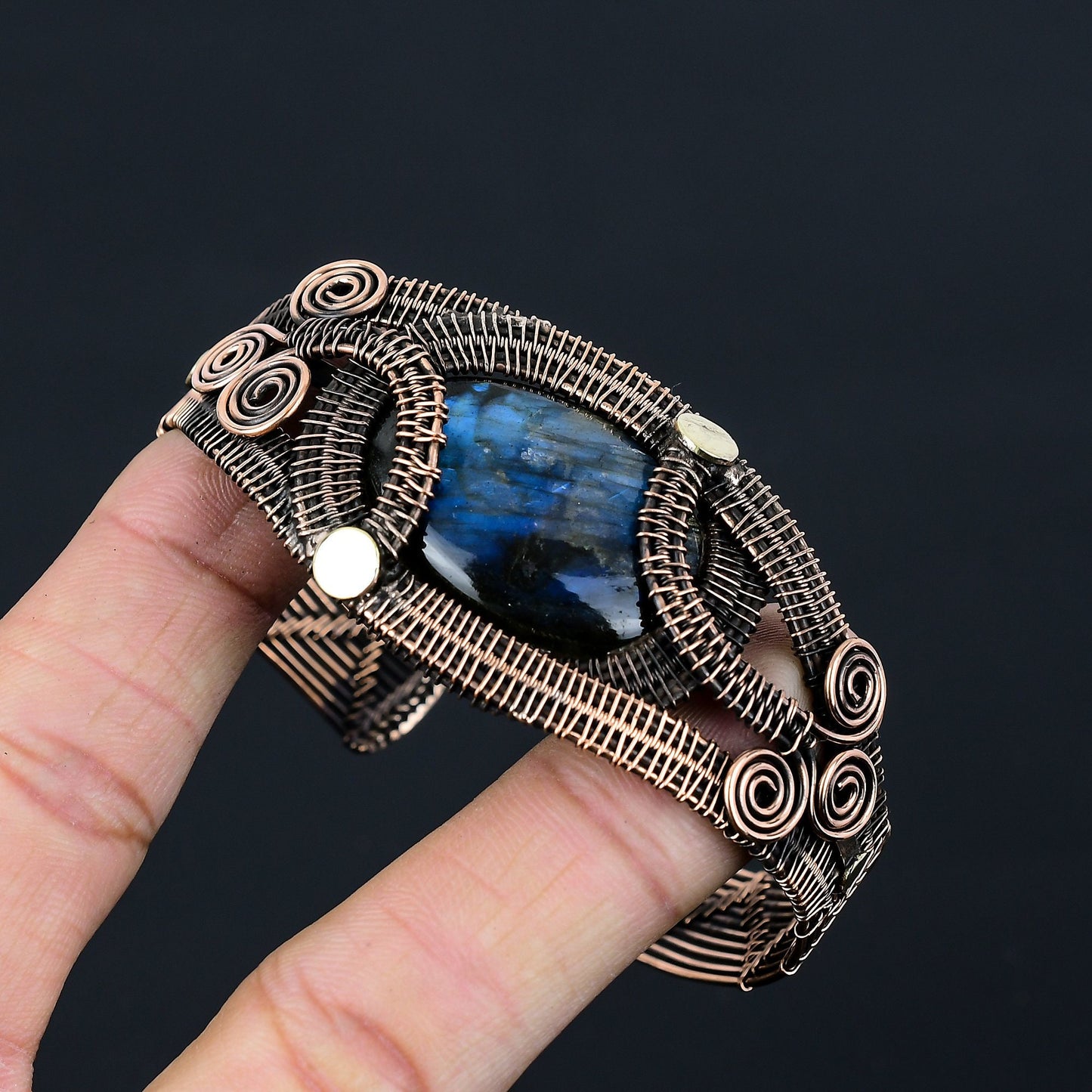 Blue Labradorite Gemstone Copper Cuff Bracelet