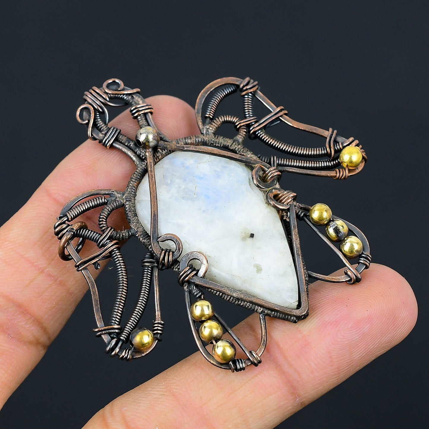 Rainbow Moonstone Gemstone Turtle Pendant