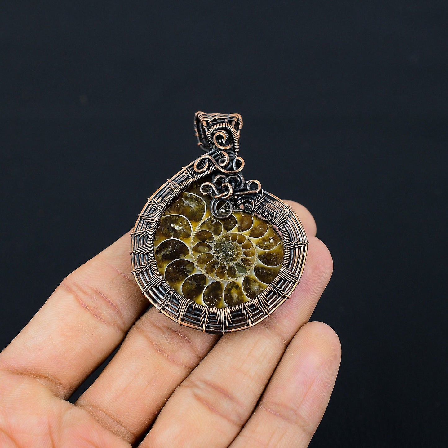 Copper Ammonite Gemstone Pendant