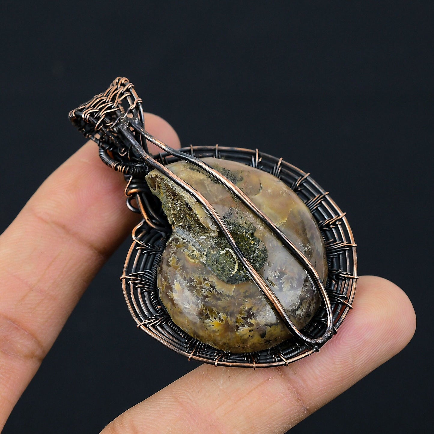 Copper Ammonite Gemstone Pendant