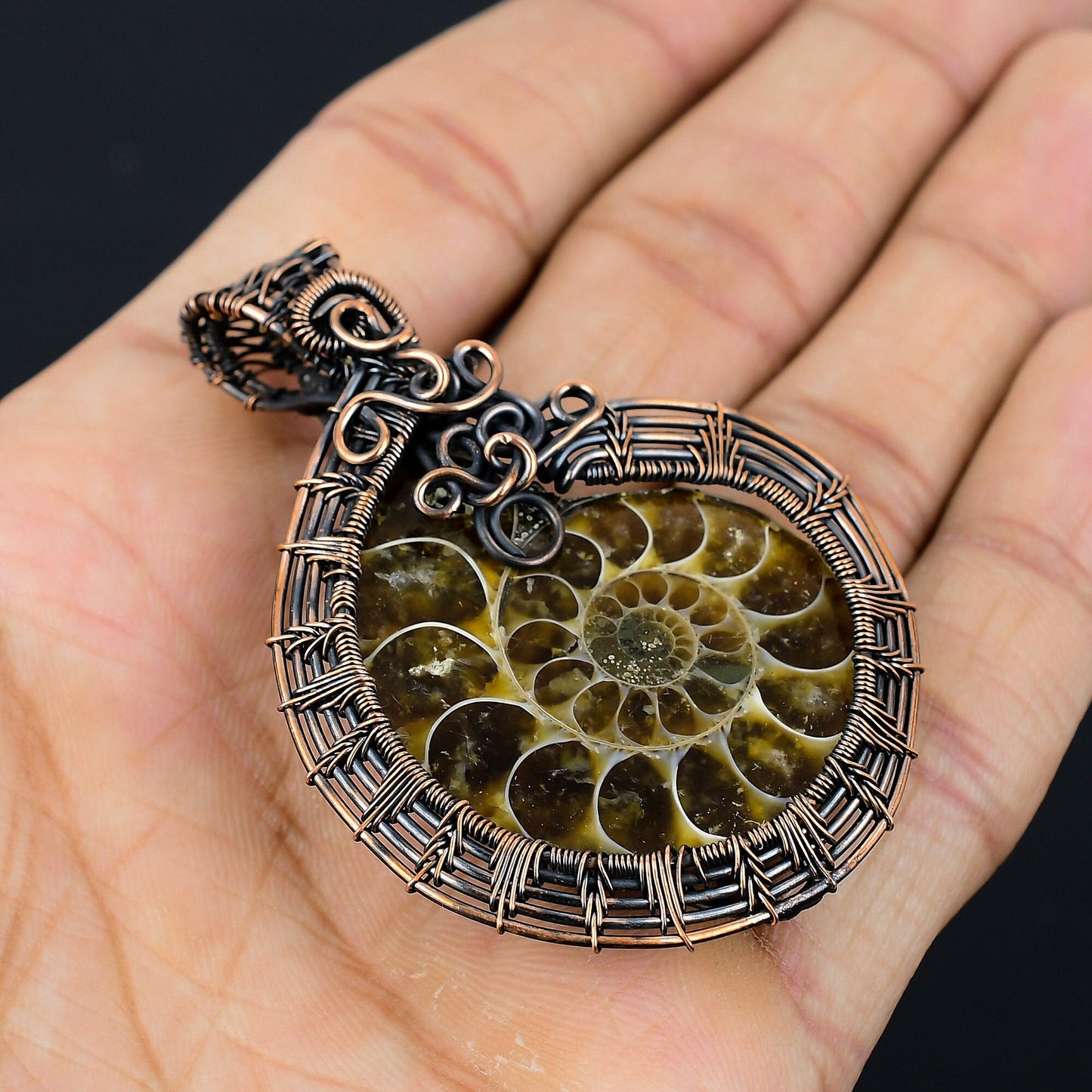 Copper Ammonite Gemstone Pendant