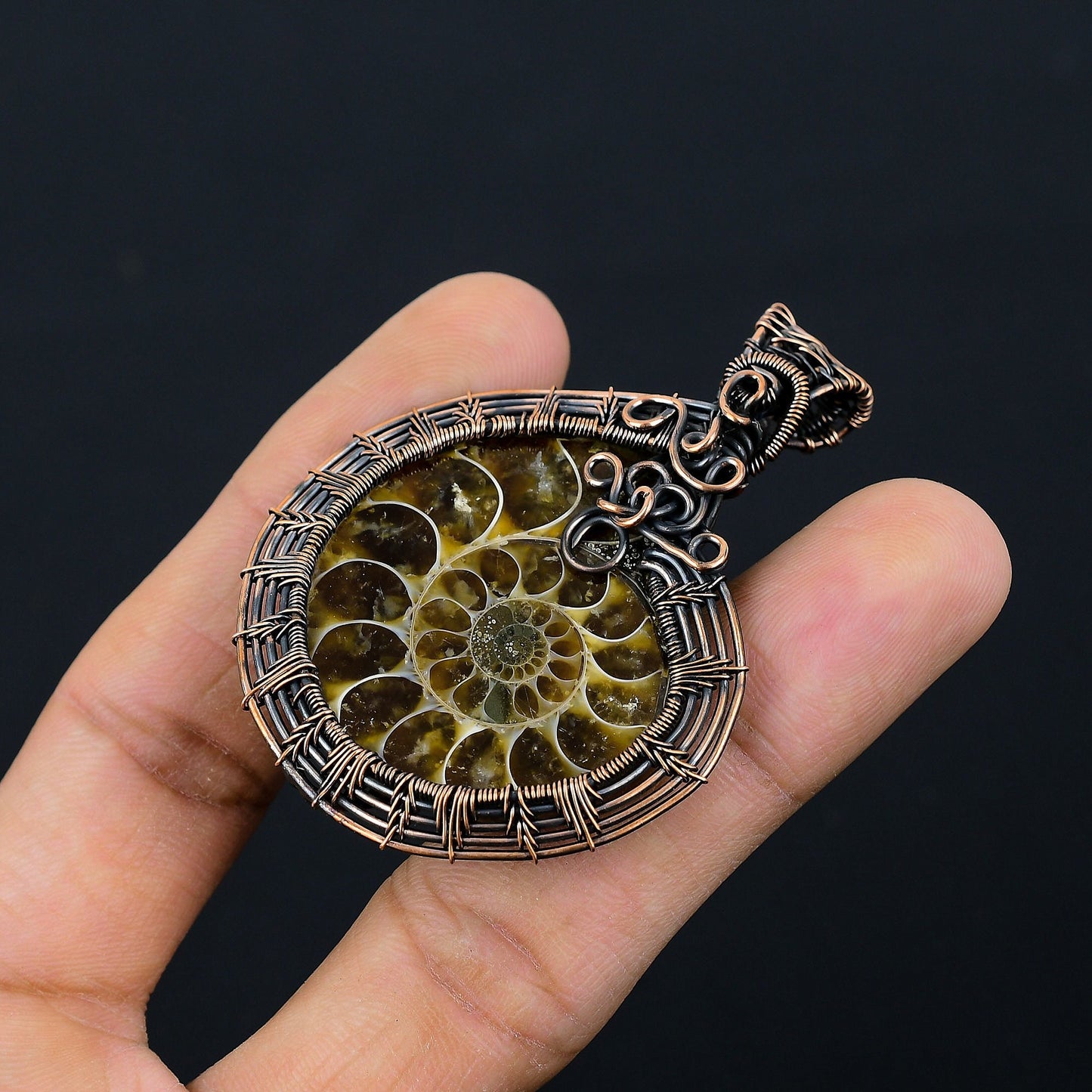 Copper Ammonite Gemstone Pendant