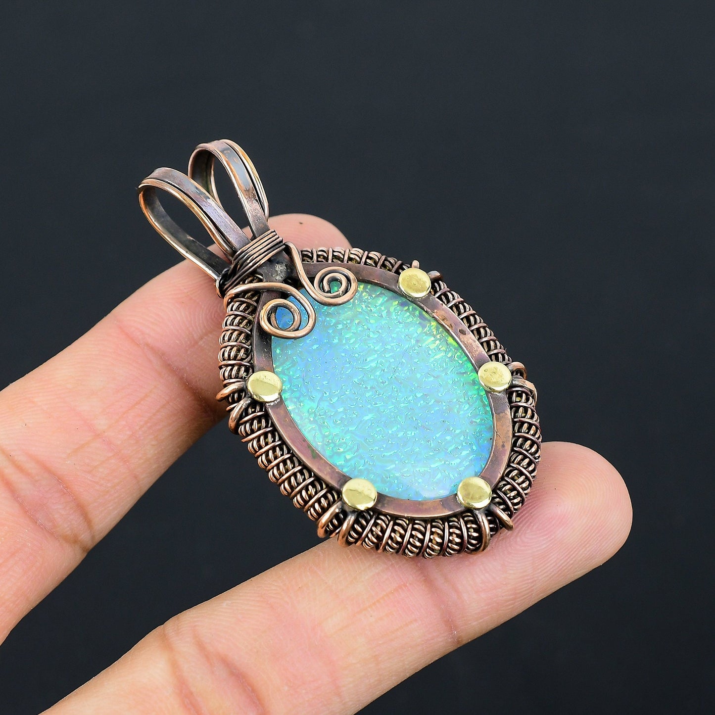 Copper Multicolor Triplet Opal Gemstone Pendant
