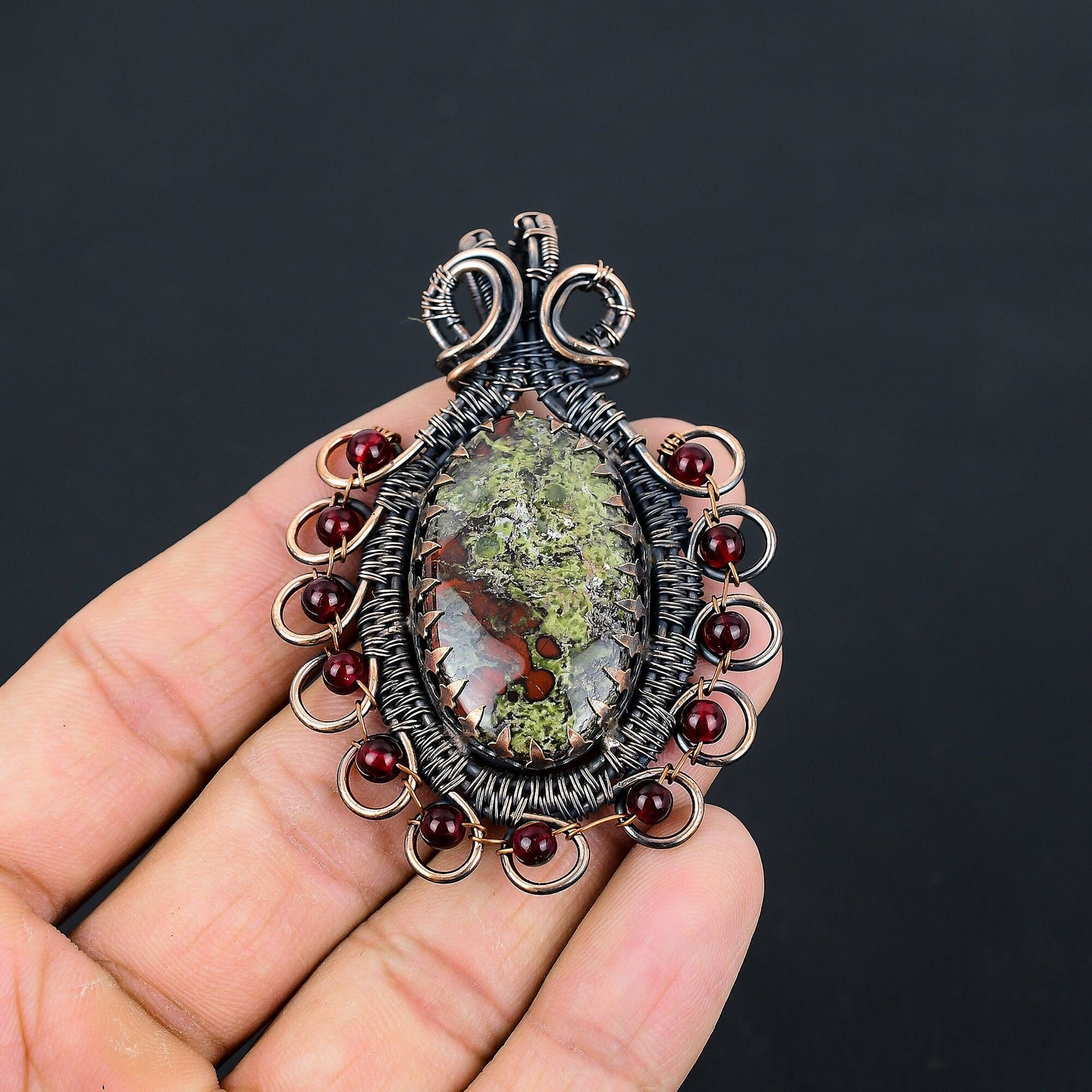 Green-Red Dragon Bloodstone Gemstone Pendant