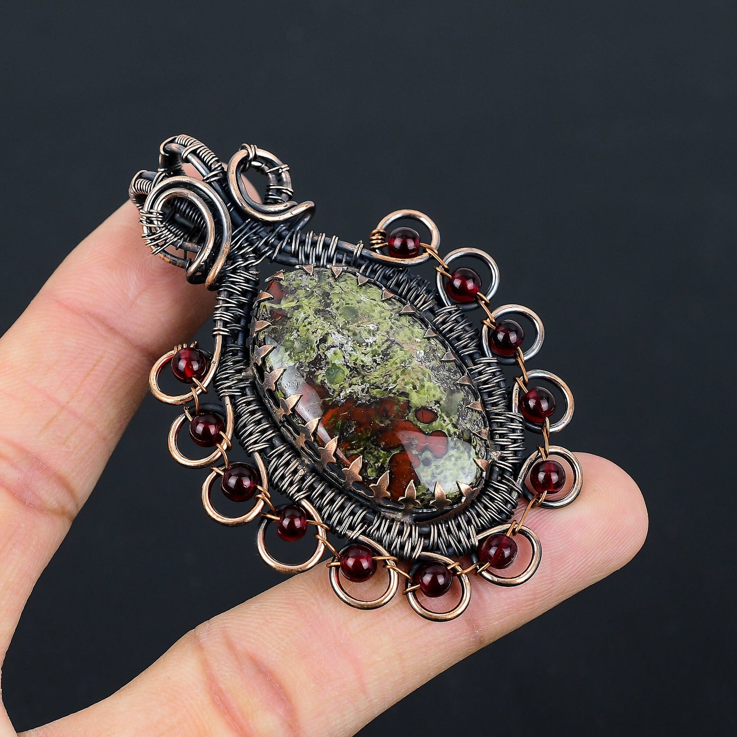 Green-Red Dragon Bloodstone Gemstone Pendant
