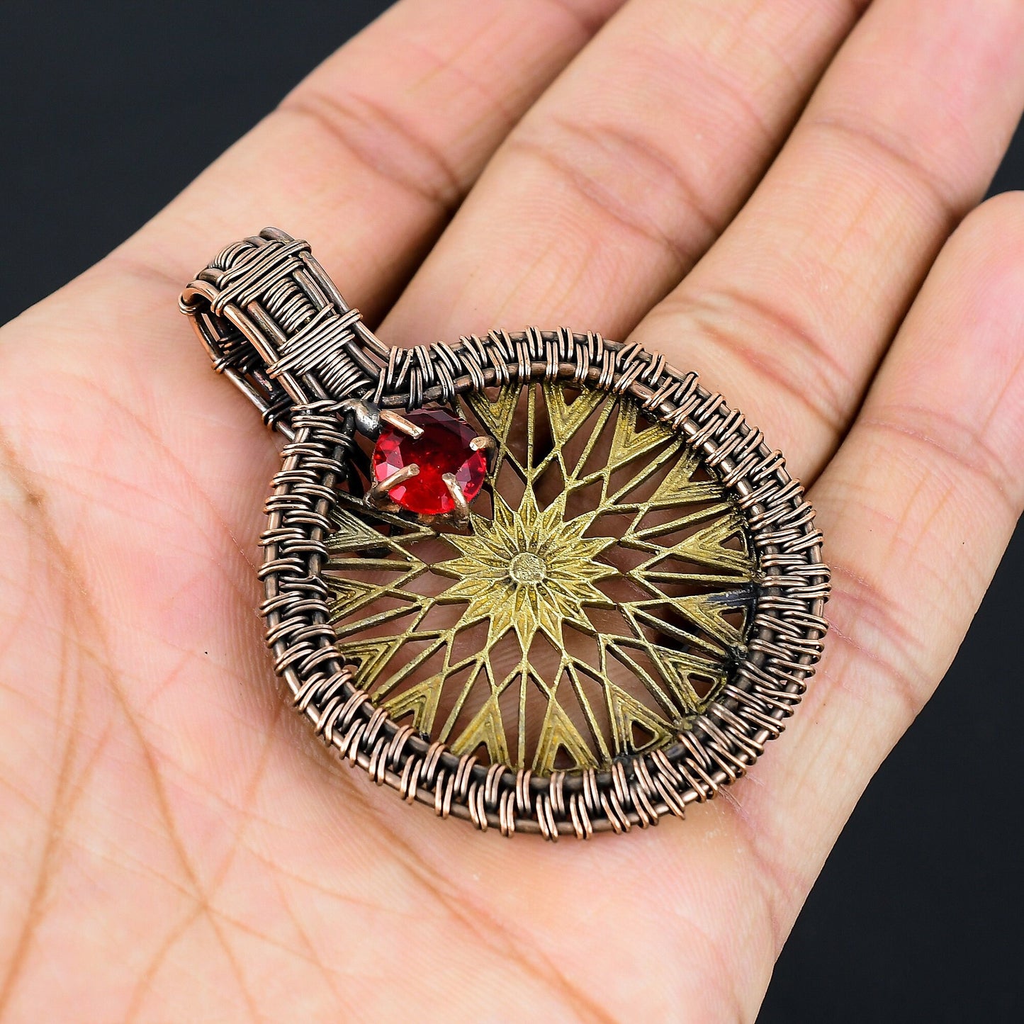 Two-Tone Copper Constellation Compass Gemstone Pendant