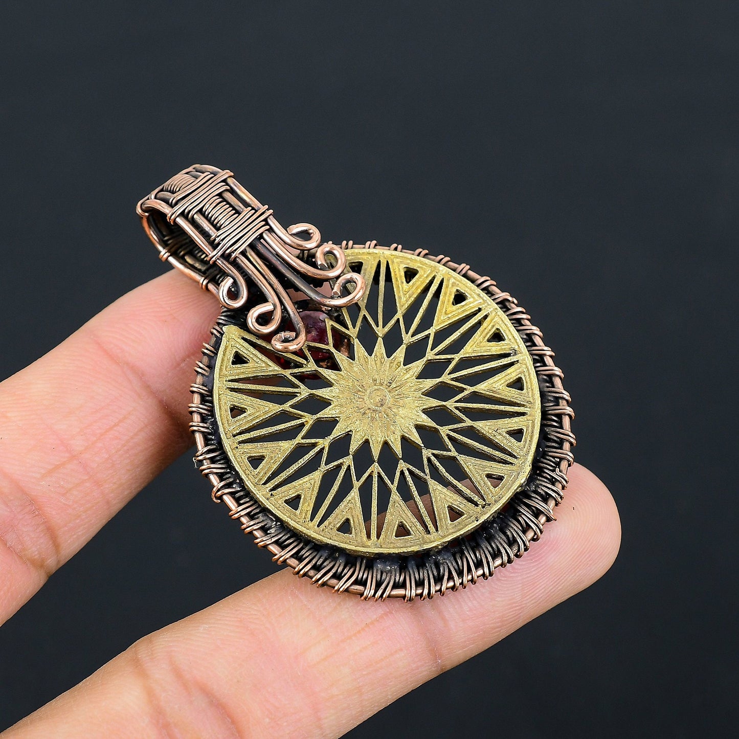 Two-Tone Copper Constellation Compass Gemstone Pendant