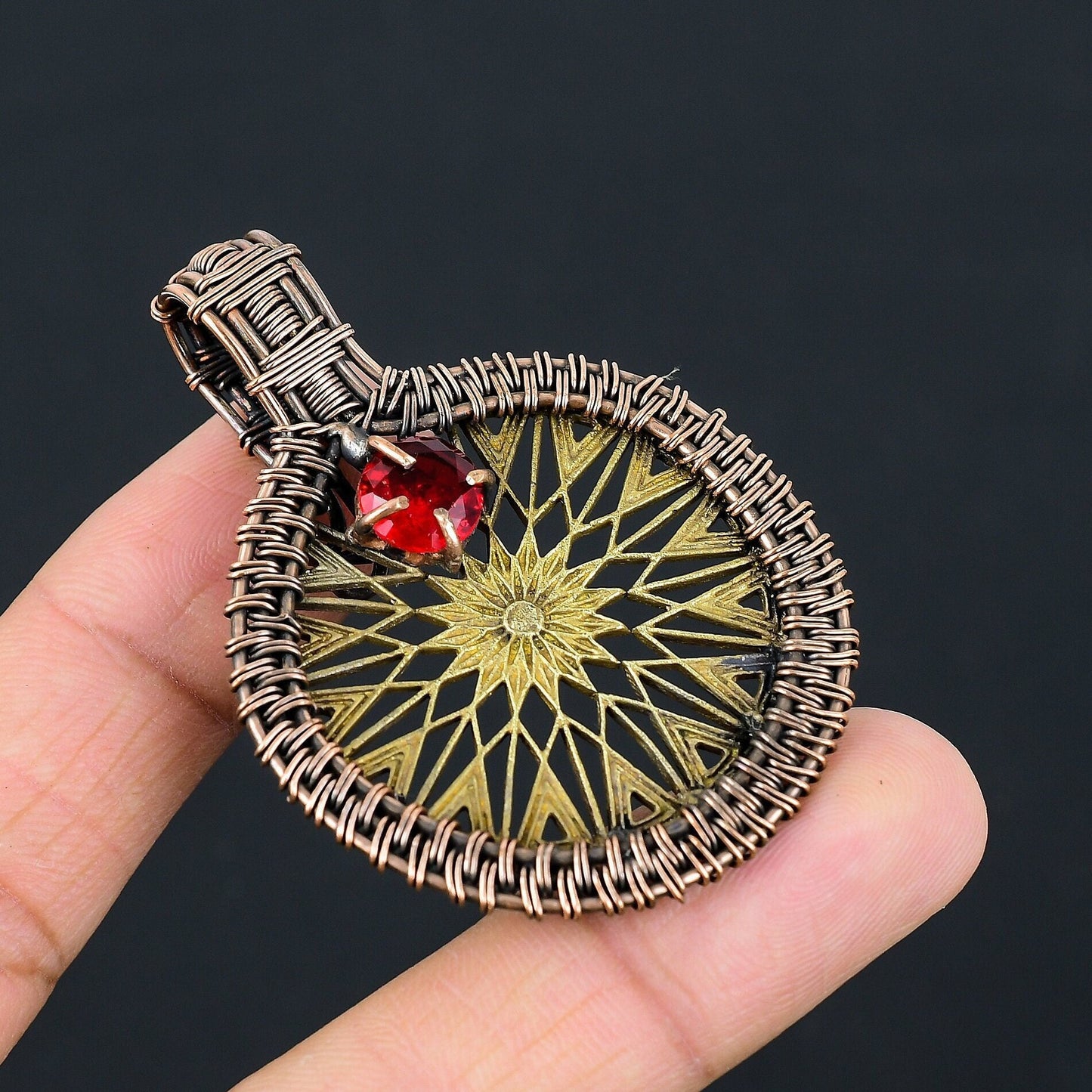 Two-Tone Copper Constellation Compass Gemstone Pendant