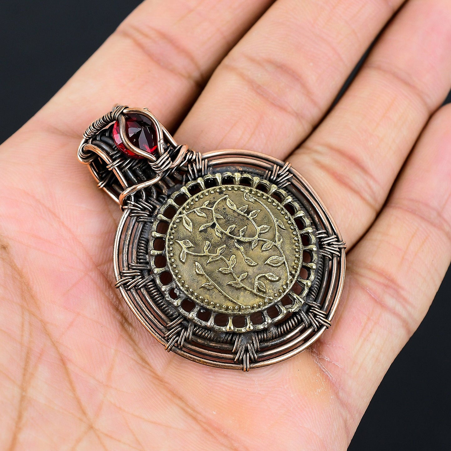 Copper Two-Tone Gemstone Pendant