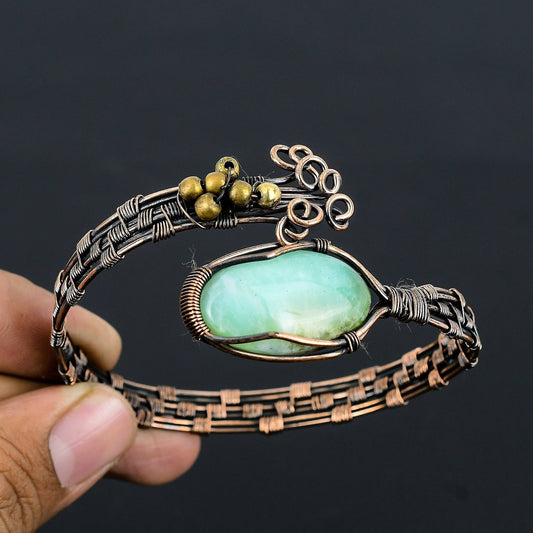 Lemon Yellow Chrysoprase Gemstone Cuff Bracelet