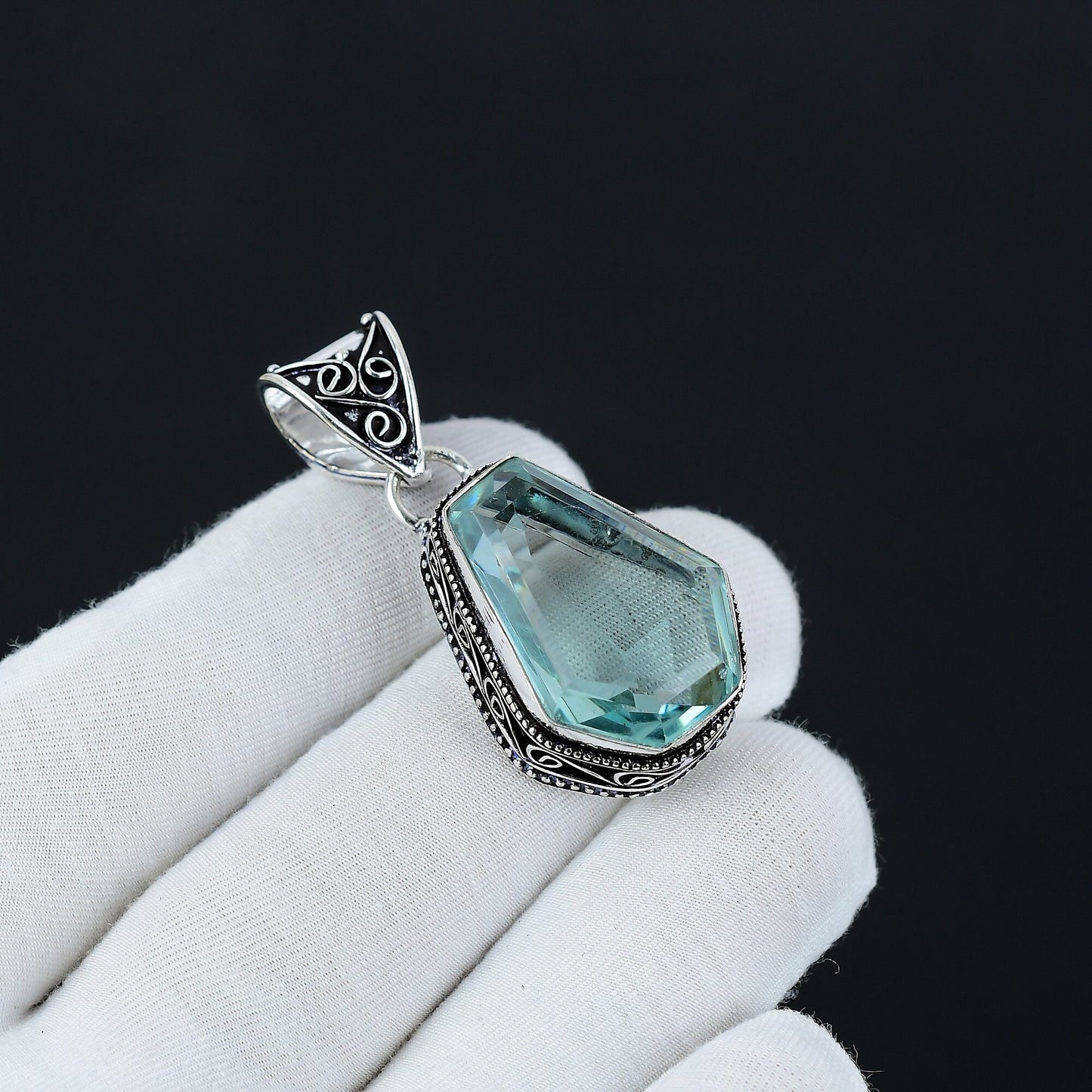 Aquamarine Gemstone Coffin Pendant